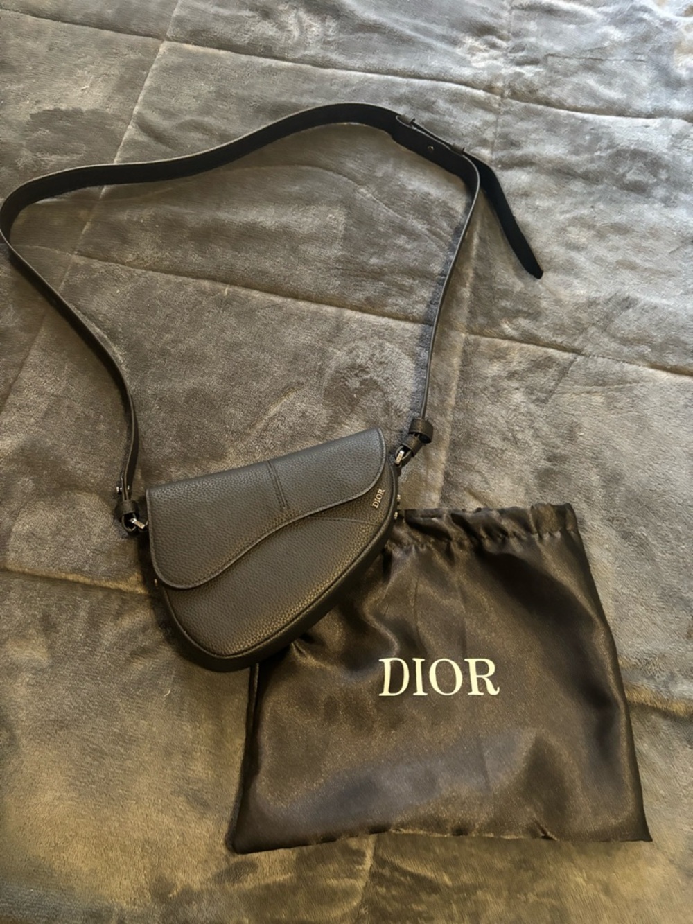 Mini Dior Black Pebbled Leather Saddle Bag